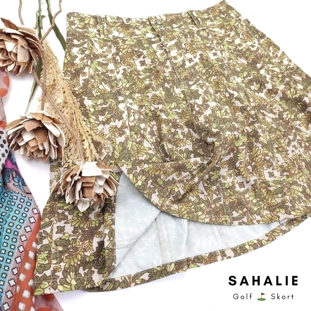 SAHALIE Green Foliage Beige Golf Skort Sz 6